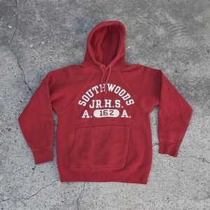 Vintage 90s Jr High Hoodie Youth Size Red Faded Distressed School Pullover